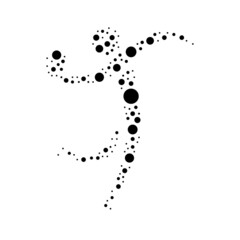 A large handball symbol in the center made in pointillism style. The center symbol is filled with black circles of various sizes. Vector illustration on white background