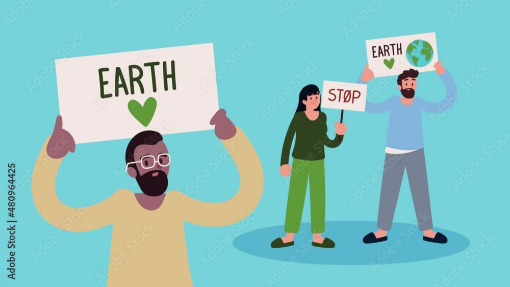 Poster group of ecologists protesting animation