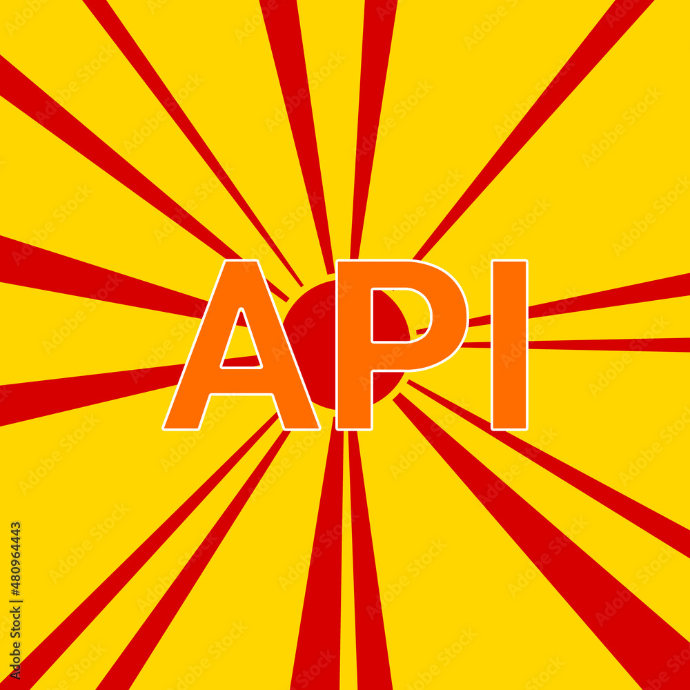 Poster api symbol on a background of red flash explosion radial lines. the large orange symbol is located i