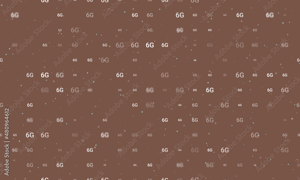 Poster seamless background pattern of evenly spaced white 6g symbols of different sizes and opacity. vector