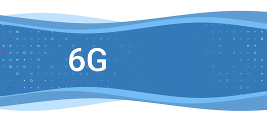 Blue wavy banner with a white 6G symbol on the left. On the background there are small white shapes, some are highlighted in red. There is an empty space for text on the right side