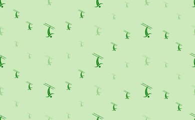 Seamless pattern of large and small green freestyle skiing symbols. The elements are arranged in a wavy. Vector illustration on light green background