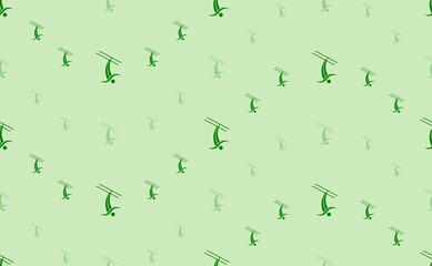 Seamless pattern of large and small green freestyle skiing symbols. The elements are arranged in a wavy. Vector illustration on light green background