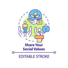 Share your social values concept icon. Build trustful relationship abstract idea thin line illustration. Isolated outline drawing. Editable stroke. Roboto-Medium, Myriad Pro-Bold fonts used