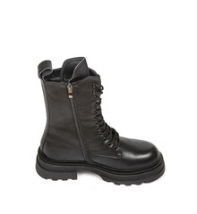 Woman's leather warm winter boots over white background