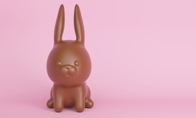 Cute chocolate bunny on pink background. 3d rendering