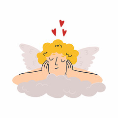 cute little angel sleeps on a cloud. Cupid.  St. Valentine's Day. blond angel with wings. vector illustration isolated on white background