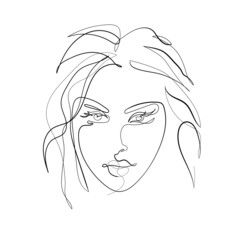 Continuous one line drawing. Abstract portrait of young woman with a shaggy hairstyle in minimalistic modern style Vector Formats  EPS 2000 × 2000 pixels • 6.7 × 6.7 in • DPI 300 • JPG