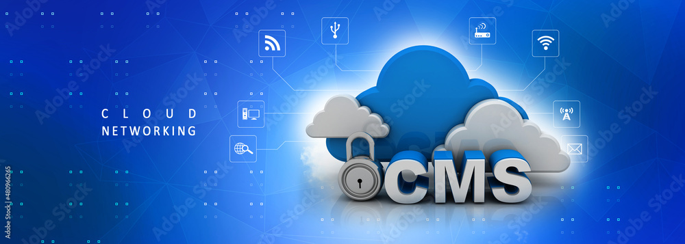 Aufkleber 3d rendering cms cloud lock