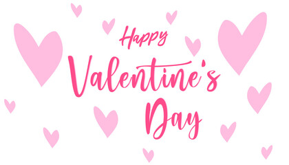 Letter Happy Valentine's  Day in pink color. Symbols of love in shape of heart for greeting card design. Vector illustration  isolated on the white background.