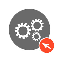 Industrie online - Zahnrad Icon und Mauspfeil grau rot