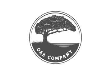 Retro Vintage Oak Maple Tree Service with Lake River Badge Emblem Label Logo Design