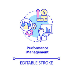Performance management concept icon. Key productivity indicator. HR abstract idea thin line illustration. Isolated outline drawing. Editable stroke. Roboto-Medium, Myriad Pro-Bold fonts used