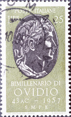 Italy - circa 1957: a postage stamp from Italy showing the portrait of Bimillenario di Ovid (2,000...