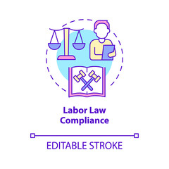 Labor law compliance concept icon. Employees treatment. HR manager duties abstract idea thin line illustration. Isolated outline drawing. Editable stroke. Roboto-Medium, Myriad Pro-Bold fonts used