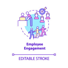Employee engagement concept icon. Workers commitment and enthusiasm. HR abstract idea thin line illustration. Isolated outline drawing. Editable stroke. Roboto-Medium, Myriad Pro-Bold fonts used