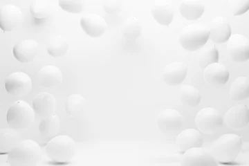 Foto op Canvas White balloons on white studio background. Birthday party, wedding, anniversary and event celebration backdrop decoration design. © hitdelight