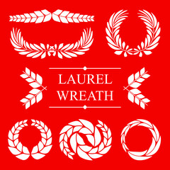 Wreath frame circle vector isolated set laurel branch decoration border vintage heraldry royal white red presentation award prize