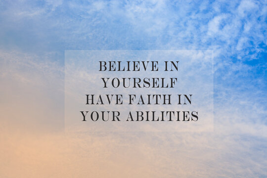 Motivational quote on blue sky background with clouds at the ocean