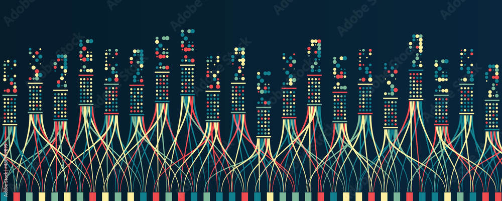 Aufkleber Big data visualization. A dynamic array of information. Data sorting process. Big data stream futuristic infographics. File structuring, machine learning.