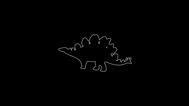 white linear Stegosaurus silhouette. the picture appears and disappears on a black background.