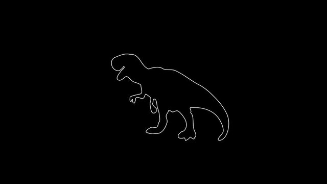 white linear tyrannosaurus silhouette. the picture appears and disappears on a black background.