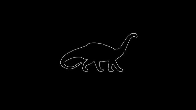 white linear Brachiosaurus silhouette. the picture appears and disappears on a black background.