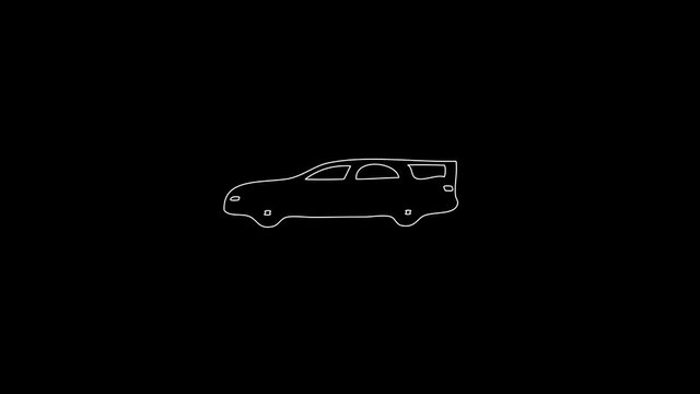 white linear hearse silhouette. the picture appears and disappears on a black background.