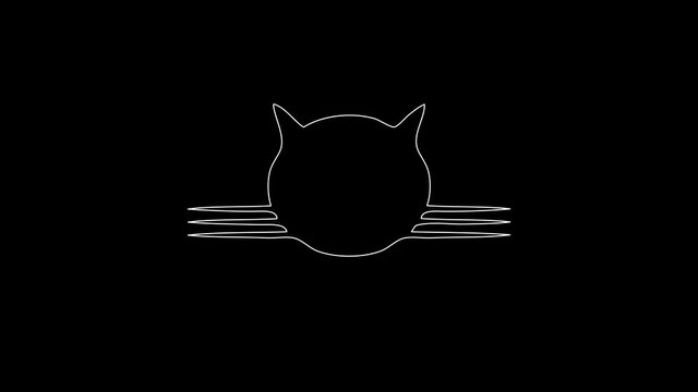white linear cat silhouette. the picture appears and disappears on a black background.