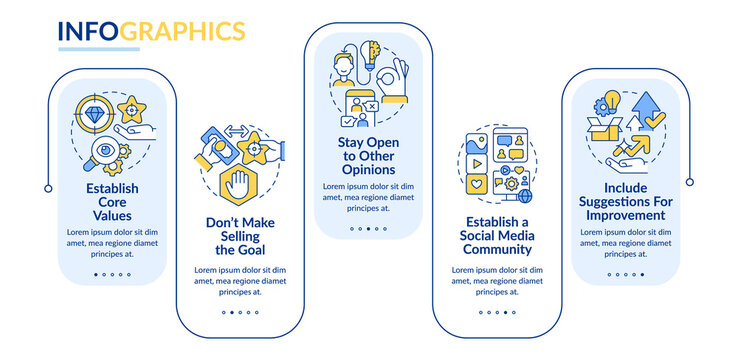 Establish business transparency rectangle infographic template. Data visualization with 5 steps. Process timeline info chart. Workflow layout with line icons. Lato-Bold, Regular fonts used