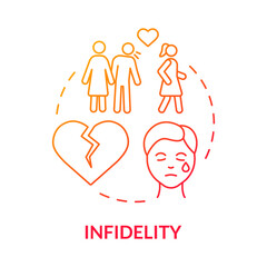 Infidelity red gradient concept icon. Cheating partner in relationship. Divorce reason abstract idea thin line illustration. Isolated outline drawing. Roboto-Medium, Myriad Pro-Bold fonts used