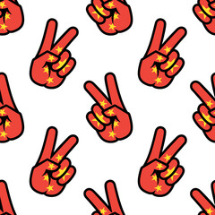 Fototapeta premium China a flag in the form of a peace sign. Seamless background. A patriotic sign. Gesture V is a sign of victory. Icon for apps, websites, T-shirts, souvenirs, etc., isolated on a white background
