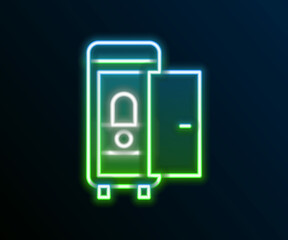 Glowing neon line Toilet in the train car icon isolated on black background. Colorful outline concept. Vector