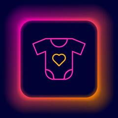 Glowing neon line Baby clothes icon isolated on black background. Baby clothing for baby girl and boy. Baby bodysuit. Colorful outline concept. Vector