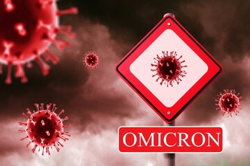 Coronavirus Covid-19 warning sign Omikron mutation variant, danger due to infection