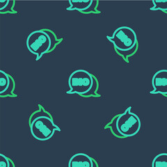 Line Bio green healthy food icon isolated seamless pattern on blue background. Organic product. Healthy food sticker. Vector