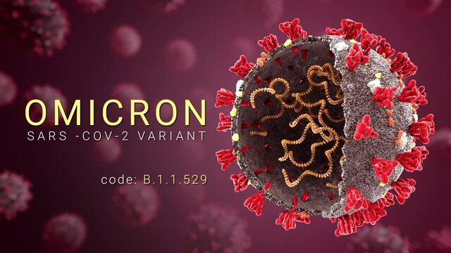 Omicron coronavirus variant Sars ncov 2 2021 2022. Omicron B.1.1.529 Strain. Coronavirus variant. 3D Animation
