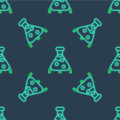 Line Test tube and flask chemical laboratory test icon isolated seamless pattern on blue background. Laboratory glassware sign. Vector