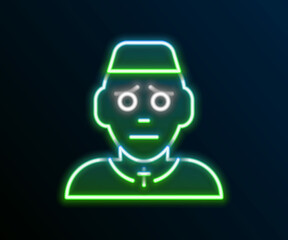Glowing neon line Priest icon isolated on black background. Colorful outline concept. Vector