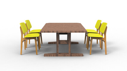 four yellow cafe chair with shadow 3d render