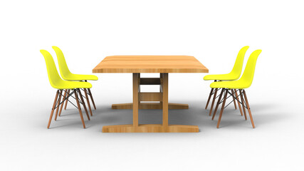 four yellow nordic chair with shadow 3d render