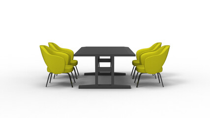 four yellow swivel chair with shadow 3d render
