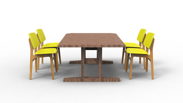 four yellow cafe chair with shadow 3d render