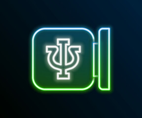 Obraz premium Glowing neon line Psychology icon isolated on black background. Psi symbol. Mental health concept, psychoanalysis analysis and psychotherapy. Colorful outline concept. Vector