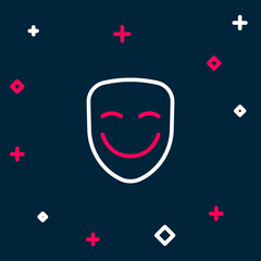 Line Comedy theatrical mask icon isolated on blue background. Colorful outline concept. Vector