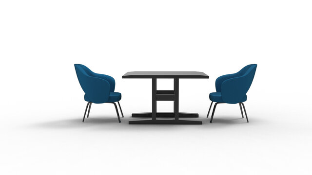 two blue swivel chair with shadow 3d render