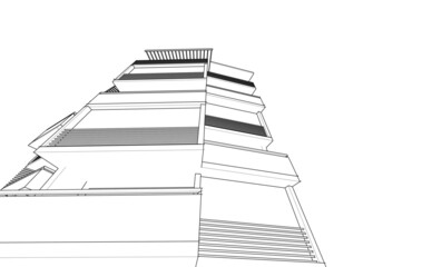 black and white architecture building vector drawing