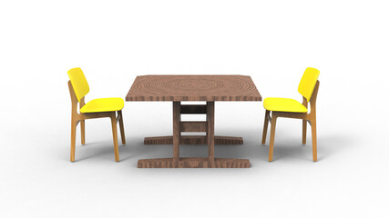 two yellow cafe chair with shadow 3d render