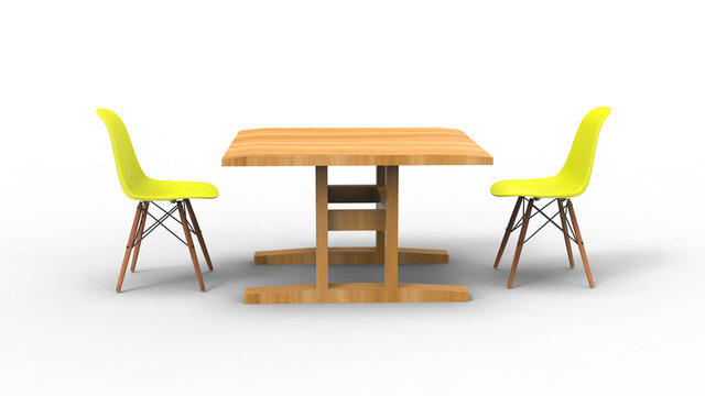 two yellow nordic chair with shadow 3d render