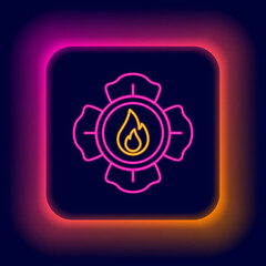 Glowing neon line Firefighter icon isolated on black background. Colorful outline concept. Vector